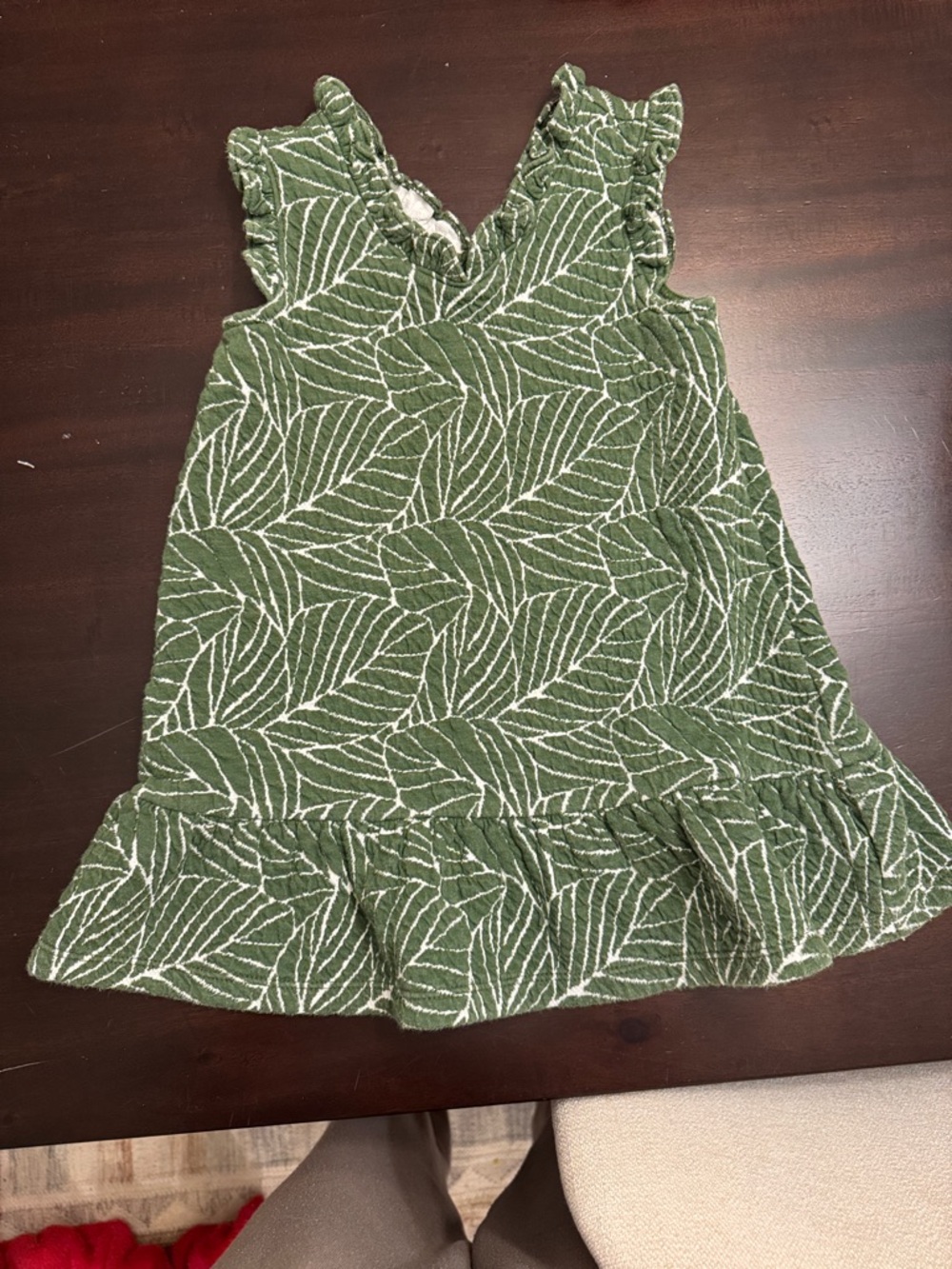Janie and Jack Green Leaf-Print Ruffle Dress